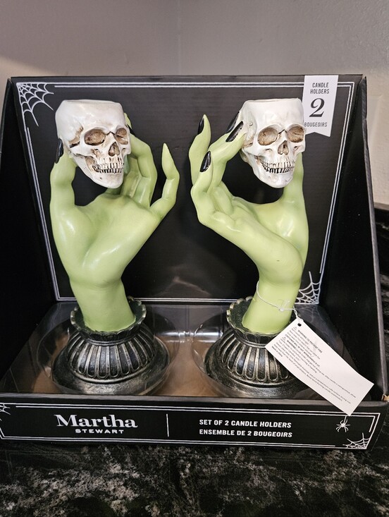 Martha Stewart Other - Martha Stewart Halloween Witch Hand Skull Candle Holders Set of 2 New In Box